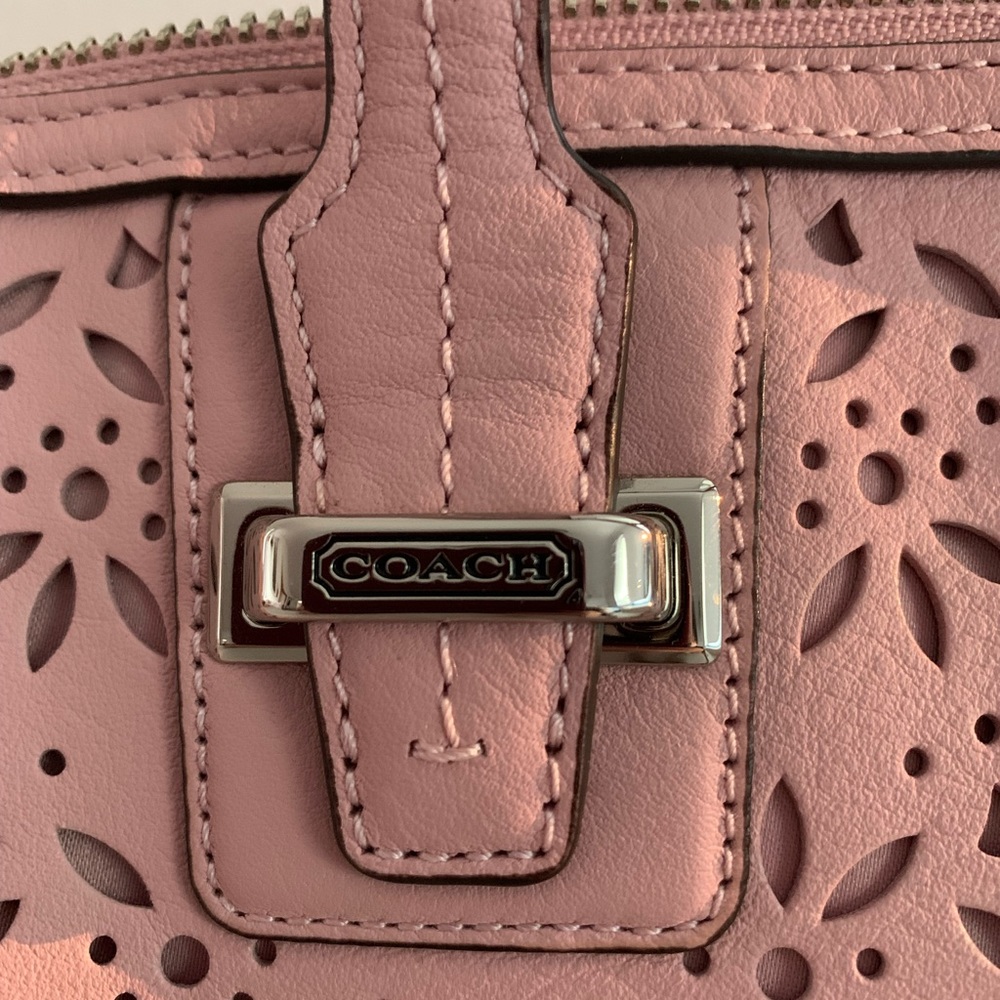 Coach Laser Cut Floral Satchel Bag in Pink with detachable Shoulder Strap - Picture 2 of 7